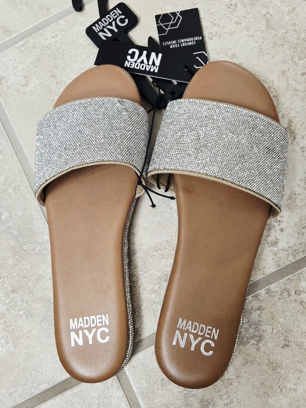 NEW! Madden NYC Women's Rhinestone Slide Sandals